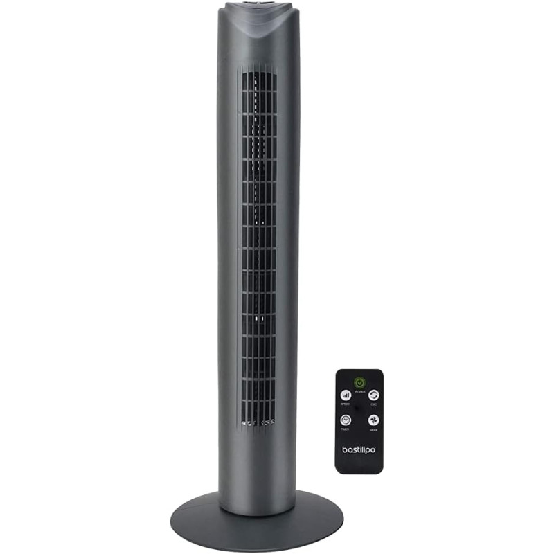Bastilipo - Ventilateur tour avec télécommande, puissance 50 W - 3 vitesses, Sagres, Noir