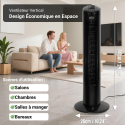 Ventilateur Colonne Tour Silencieux, hauteur 74 cm, Oscillant 70°, Ventilateur sur Pied avec Télécommandé, 3 Niveaux de Vitesse,