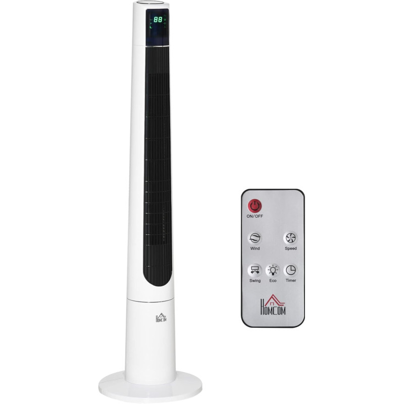 HOMCOM Ventilateur colonne silencieux 50W télécommande minuterie 12h Ventilateur sur pied chambre 3 Vitesses 3 Modes Oscillation
