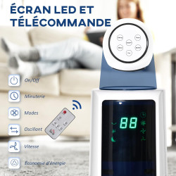HOMCOM Ventilateur colonne silencieux 50W télécommande minuterie 12h Ventilateur sur pied chambre 3 Vitesses 3 Modes Oscillation