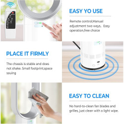 Ventilateur tour sans pales avec purificateur d'air, ventilateur tour silencieux de 60 cm pour chambre à coucher, oscillation à 