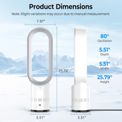 Ventilateur tour sans pales avec purificateur d'air, ventilateur tour silencieux de 60 cm pour chambre à coucher, oscillation à 