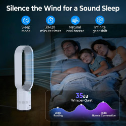 Ventilateur tour sans pales avec purificateur d'air, ventilateur tour silencieux de 60 cm pour chambre à coucher, oscillation à 
