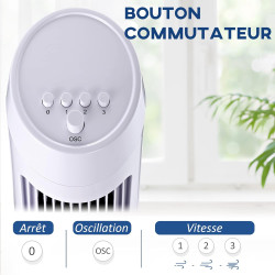 HOMCOM Ventilateur colonne silencieux et puissant 45W ventilateur tour 3 vitesses et oscillant 70°, pour chambre, bureau, 27 x 2