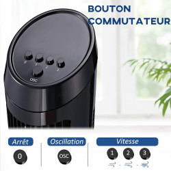 HOMCOM Ventilateur colonne silencieux et puissant 45W ventilateur tour 3 vitesses et oscillant 70°, pour chambre, bureau, 27 x 2