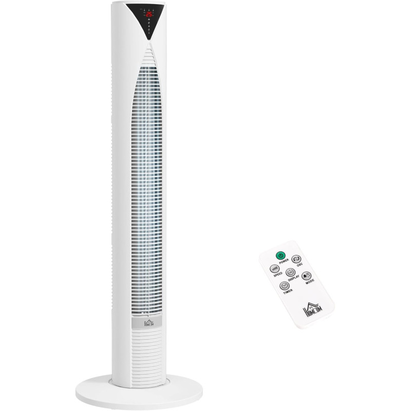 HOMCOM Ventilateur colonne, avec télécommande, minuterie 12 heures, mode veille, 3 vitesses, ventilateur tour oscillant pour mai