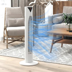 HOMCOM Ventilateur colonne, avec télécommande, minuterie 12 heures, mode veille, 3 vitesses, ventilateur tour oscillant pour mai