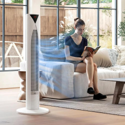 HOMCOM Ventilateur colonne, avec télécommande, minuterie 12 heures, mode veille, 3 vitesses, ventilateur tour oscillant pour mai