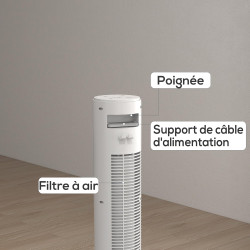 HOMCOM Ventilateur colonne, avec télécommande, minuterie 12 heures, mode veille, 3 vitesses, ventilateur tour oscillant pour mai