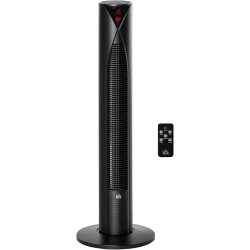 HOMCOM Ventilateur colonne, avec télécommande, minuterie 12 heures, mode veille, 3 vitesses, ventilateur tour oscillant pour mai