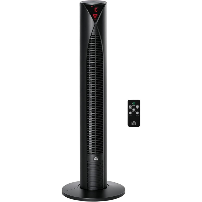 HOMCOM Ventilateur colonne, avec télécommande, minuterie 12 heures, mode veille, 3 vitesses, ventilateur tour oscillant pour mai