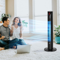 HOMCOM Ventilateur colonne, avec télécommande, minuterie 12 heures, mode veille, 3 vitesses, ventilateur tour oscillant pour mai