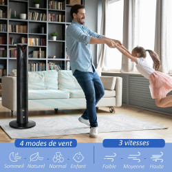 HOMCOM Ventilateur colonne, avec télécommande, minuterie 12 heures, mode veille, 3 vitesses, ventilateur tour oscillant pour mai