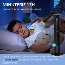 HOMCOM Ventilateur colonne, avec télécommande, minuterie 12 heures, mode veille, 3 vitesses, ventilateur tour oscillant pour mai