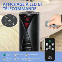 HOMCOM Ventilateur colonne, avec télécommande, minuterie 12 heures, mode veille, 3 vitesses, ventilateur tour oscillant pour mai