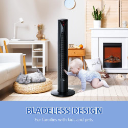 HOMCOM Ventilateur colonne, avec télécommande, minuterie 12 heures, mode veille, 3 vitesses, ventilateur tour oscillant pour mai