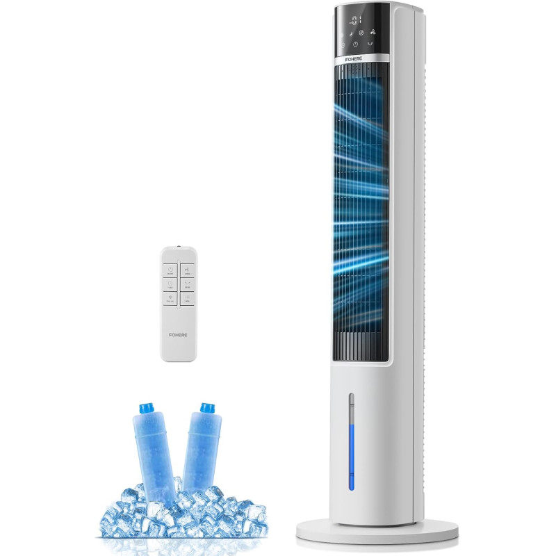 FOHERE Refroidisseur d'air et refroidissement par évaporation, ventilateur tour ultra silencieux, avec minuteur 24 h, télécomman