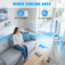 YAZEKY Ventilateur Colonne Sans Pale, 24 Vitesses Ventilateur Tour Silencieux, Ventilateur de Sol Oscillant à 90, Écran LED,Minu