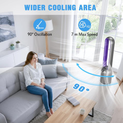 YAZEKY Ventilateur Colonne Sans Pale, 24 Vitesses Ventilateur Tour Silencieux, Ventilateur de Sol Oscillant à 90, Écran LED,Minu