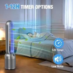 YAZEKY Ventilateur Colonne Sans Pale, 24 Vitesses Ventilateur Tour Silencieux, Ventilateur de Sol Oscillant à 90, Écran LED,Minu