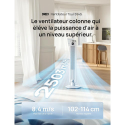 DREO Ventilateur colonne intelligent 554S, ventilateur sur pied réglable 102–114 cm, 8.4 m/s, oscillation 90°, silencieux 20 dB,