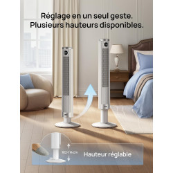 DREO Ventilateur colonne intelligent 554S, ventilateur sur pied réglable 102–114 cm, 8.4 m/s, oscillation 90°, silencieux 20 dB,