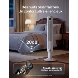 DREO Ventilateur colonne intelligent 554S, ventilateur sur pied réglable 102–114 cm, 8.4 m/s, oscillation 90°, silencieux 20 dB,