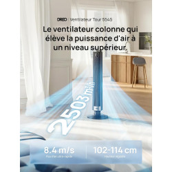 DREO Ventilateur colonne intelligent 554S, ventilateur sur pied réglable 102–114 cm, 8.4 m/s, oscillation 90°, silencieux 20 dB,