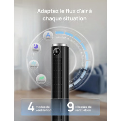 DREO Ventilateur colonne intelligent 554S, ventilateur sur pied réglable 102–114 cm, 8.4 m/s, oscillation 90°, silencieux 20 dB,