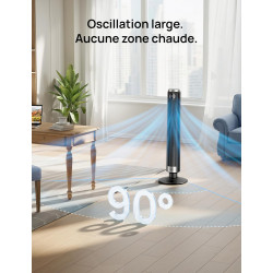 DREO Ventilateur colonne intelligent 554S, ventilateur sur pied réglable 102–114 cm, 8.4 m/s, oscillation 90°, silencieux 20 dB,