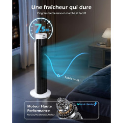 Aigostar Ventilateur Colonne Silencieux,Ventilateur Tour avec Télécommande, Oscillant 85°, Minuterie 7,5H, 3 Modes et 3 Vitesses