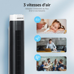 Aigostar Ventilateur Colonne Silencieux 76cm, 3 Vitesses Puissantes, Oscillation 85°, Minuterie 2H, Sécurisé pour Enfant, Économ