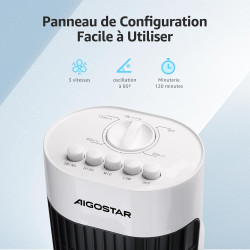 Aigostar Ventilateur Colonne Silencieux 76cm, 3 Vitesses Puissantes, Oscillation 85°, Minuterie 2H, Sécurisé pour Enfant, Économ