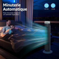 Aigostar Ventilateur Colonne Silencieux 76cm, 3 Vitesses Puissantes, Oscillation 85°, Minuterie 2H, Sécurisé pour Enfant, Économ