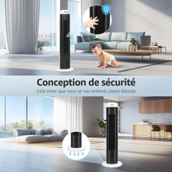 Aigostar Ventilateur Colonne Silencieux 76cm, 3 Vitesses Puissantes, Oscillation 85°, Minuterie 2H, Sécurisé pour Enfant, Économ