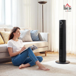 HOMCOM Ventilateur colonne silencieux 28dB, vitesse 8m/s, ventilateur tour pour chambre, 90,5cm de haut, moteur BLDC, oscillant 