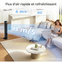 HOMCOM Ventilateur colonne silencieux 28dB, vitesse 8m/s, ventilateur tour pour chambre, 90,5cm de haut, moteur BLDC, oscillant 