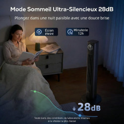 HOMCOM Ventilateur colonne silencieux 28dB, vitesse 8m/s, ventilateur tour pour chambre, 90,5cm de haut, moteur BLDC, oscillant 