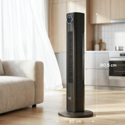 HOMCOM Ventilateur colonne silencieux 28dB, vitesse 8m/s, ventilateur tour pour chambre, 90,5cm de haut, moteur BLDC, oscillant 