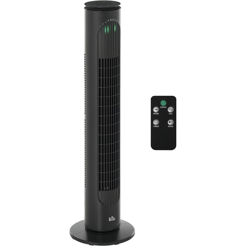 HOMCOM Ventilateur colonne silencieux 45 W, ventilateur tour pour chambre avec 3 modes 3 vitesses, télécommande, oscillant 70° e