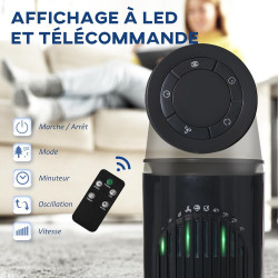 HOMCOM Ventilateur colonne silencieux 45 W, ventilateur tour pour chambre avec 3 modes 3 vitesses, télécommande, oscillant 70° e