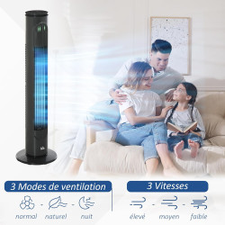 HOMCOM Ventilateur colonne silencieux 45 W, ventilateur tour pour chambre avec 3 modes 3 vitesses, télécommande, oscillant 70° e