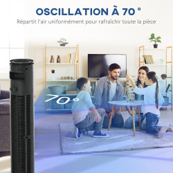 HOMCOM Ventilateur colonne silencieux 45 W, ventilateur tour pour chambre avec 3 modes 3 vitesses, télécommande, oscillant 70° e