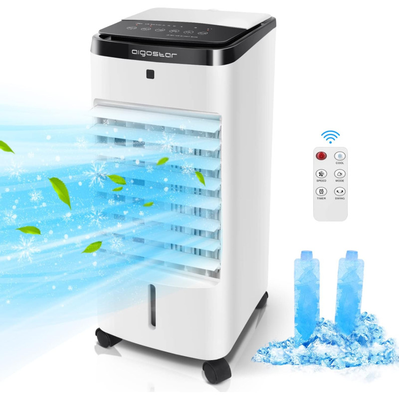 Aigostar Olaf - Climatiseur Mobile Silencieux de 3.5L,Refroidisseur d'air 3 Mode, 3 Vitesses.Télécommande, 6H Minuterie, Roues p