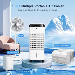 AIGOSTAR Climatiseur Mobile avec Refroidissement par Eau, Réservoir 3,5L, Oscillation 65°, Minuterie 12H, Télécommande à 6M,3 Mo