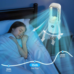 13''Ventilateur Sans Pales, 9Vitesses de Ventilation, Rotation à 60°, Veilleuse LED Tricolore à Intensité Variable&Minuterie,Fon