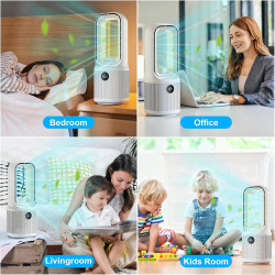 13''Ventilateur Sans Pales, 9Vitesses de Ventilation, Rotation à 60°, Veilleuse LED Tricolore à Intensité Variable&Minuterie,Fon