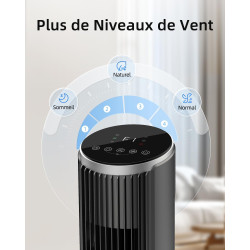 Ateroll Ventilateur Colonne Silencieux 91cm, Oscillant 90° avec Télécommande, 4 Vitesses 3 Modes Minuterie 12H & Écran LED, Vent