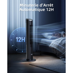 Ateroll Ventilateur Colonne Silencieux 91cm, Oscillant 90° avec Télécommande, 4 Vitesses 3 Modes Minuterie 12H & Écran LED, Vent