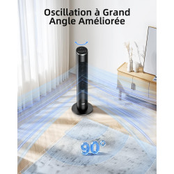 Ateroll Ventilateur Colonne Silencieux 91cm, Oscillant 90° avec Télécommande, 4 Vitesses 3 Modes Minuterie 12H & Écran LED, Vent